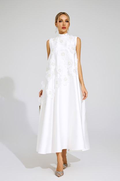 Edison White Flowers Sleeveless Dress