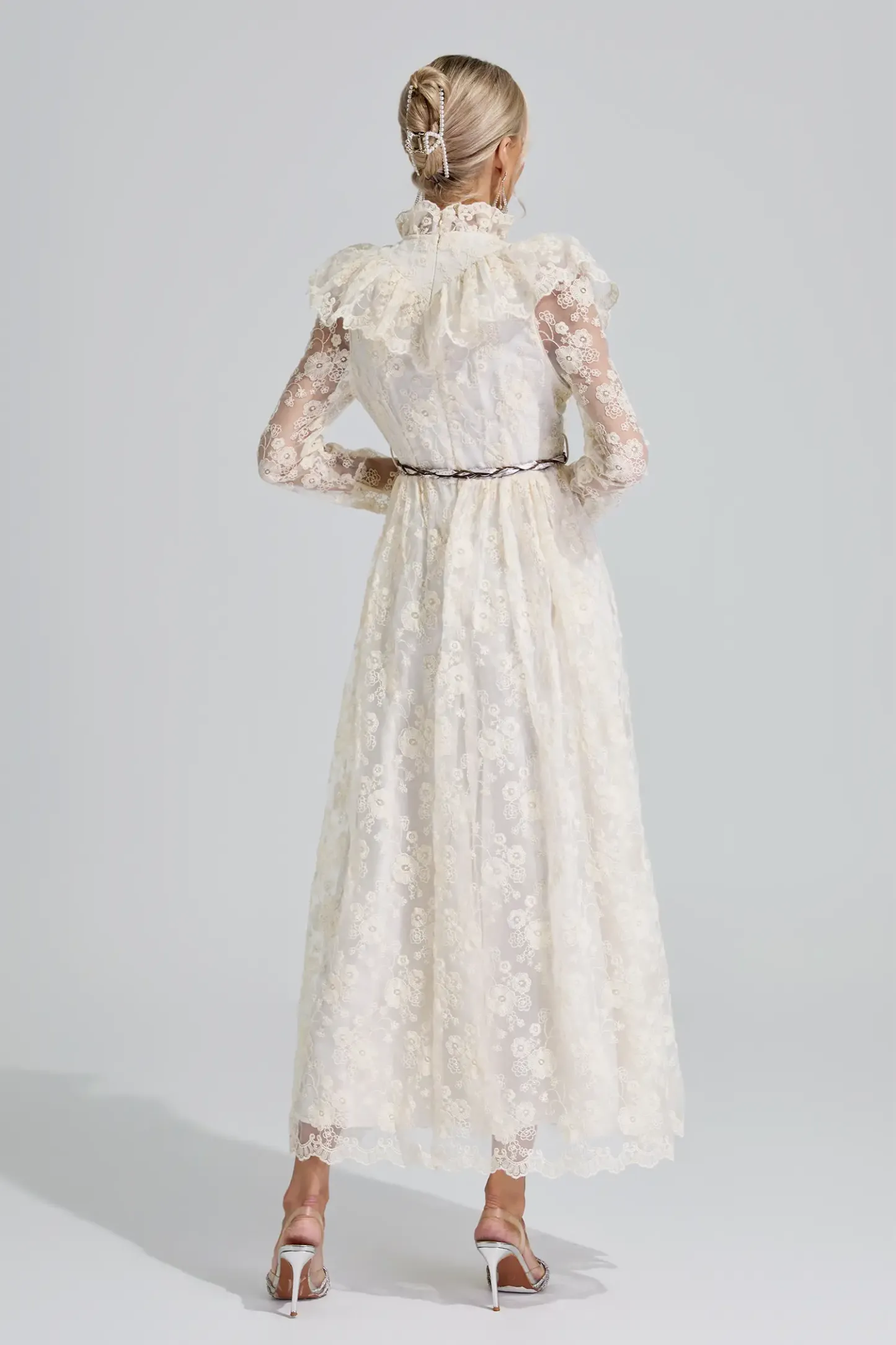 Rachel Apricot Stand Collar Lace Dress