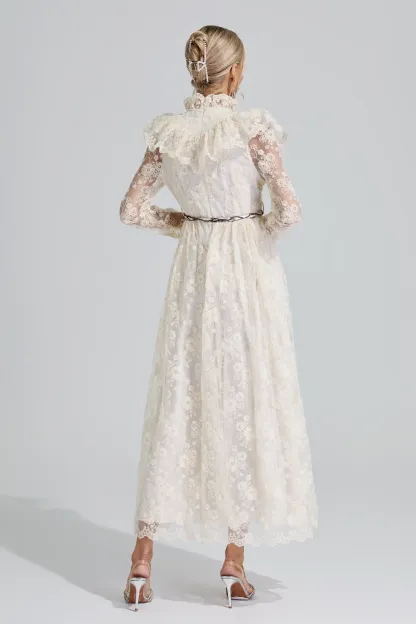 Rachel Apricot Stand Collar Lace Dress
