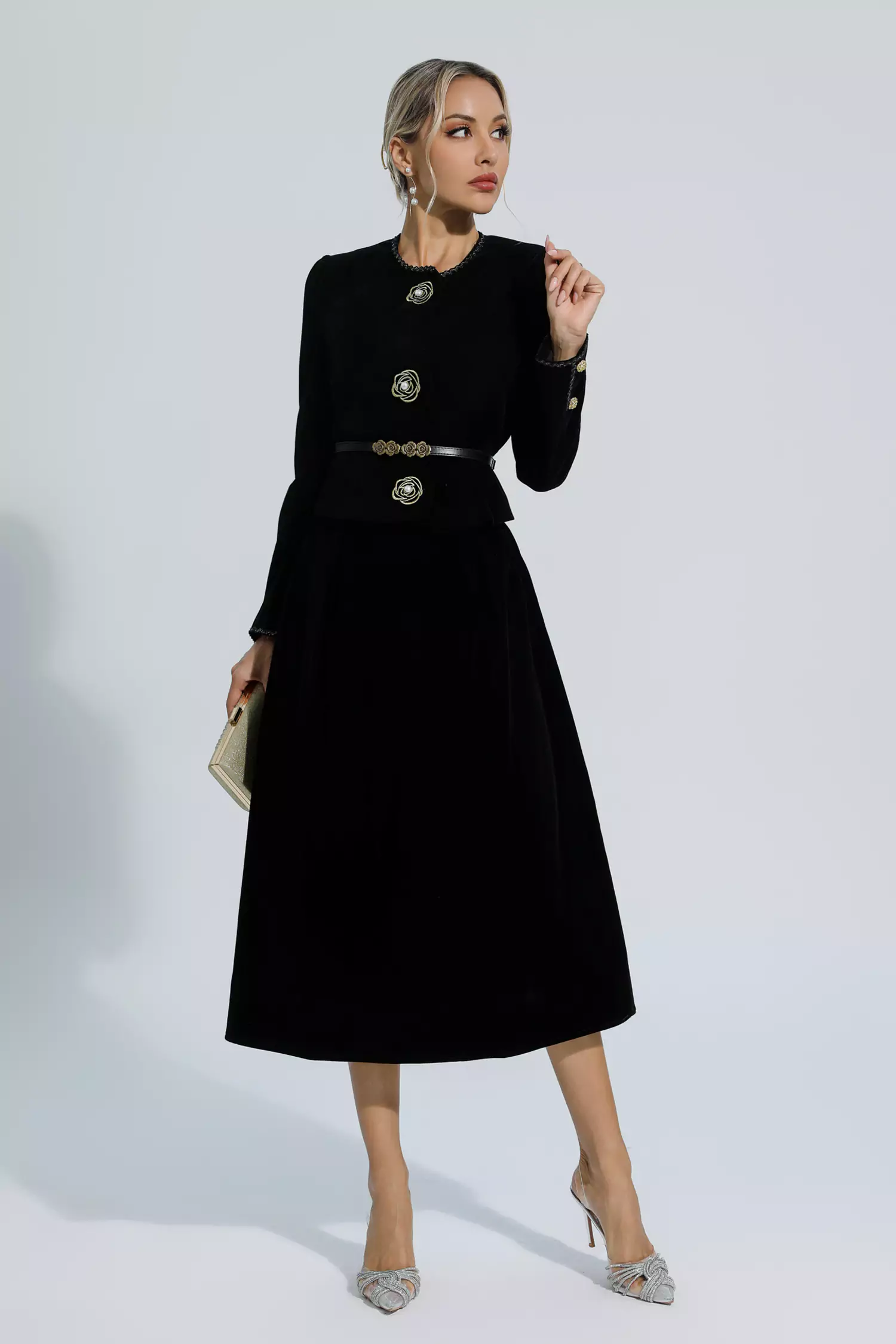 Steinbeck Black Woolen Floral Blazer Set