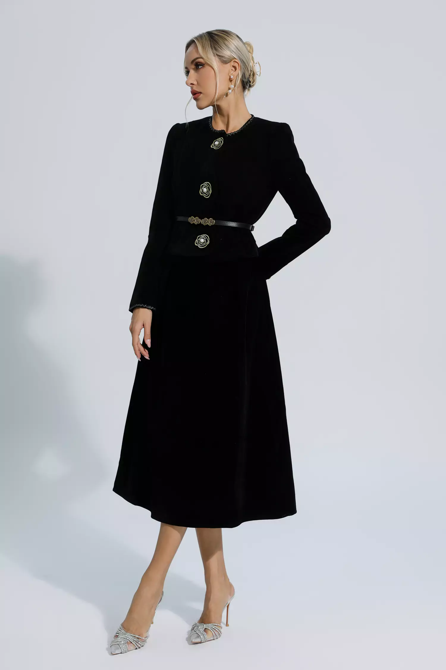 Steinbeck Black Woolen Floral Blazer Set