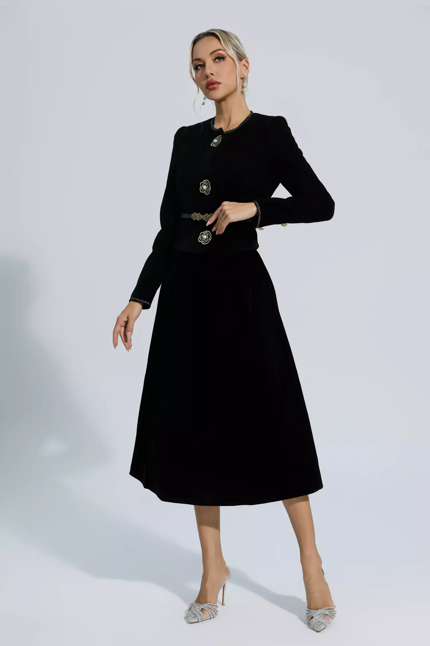 Steinbeck Black Woolen Floral Blazer Set