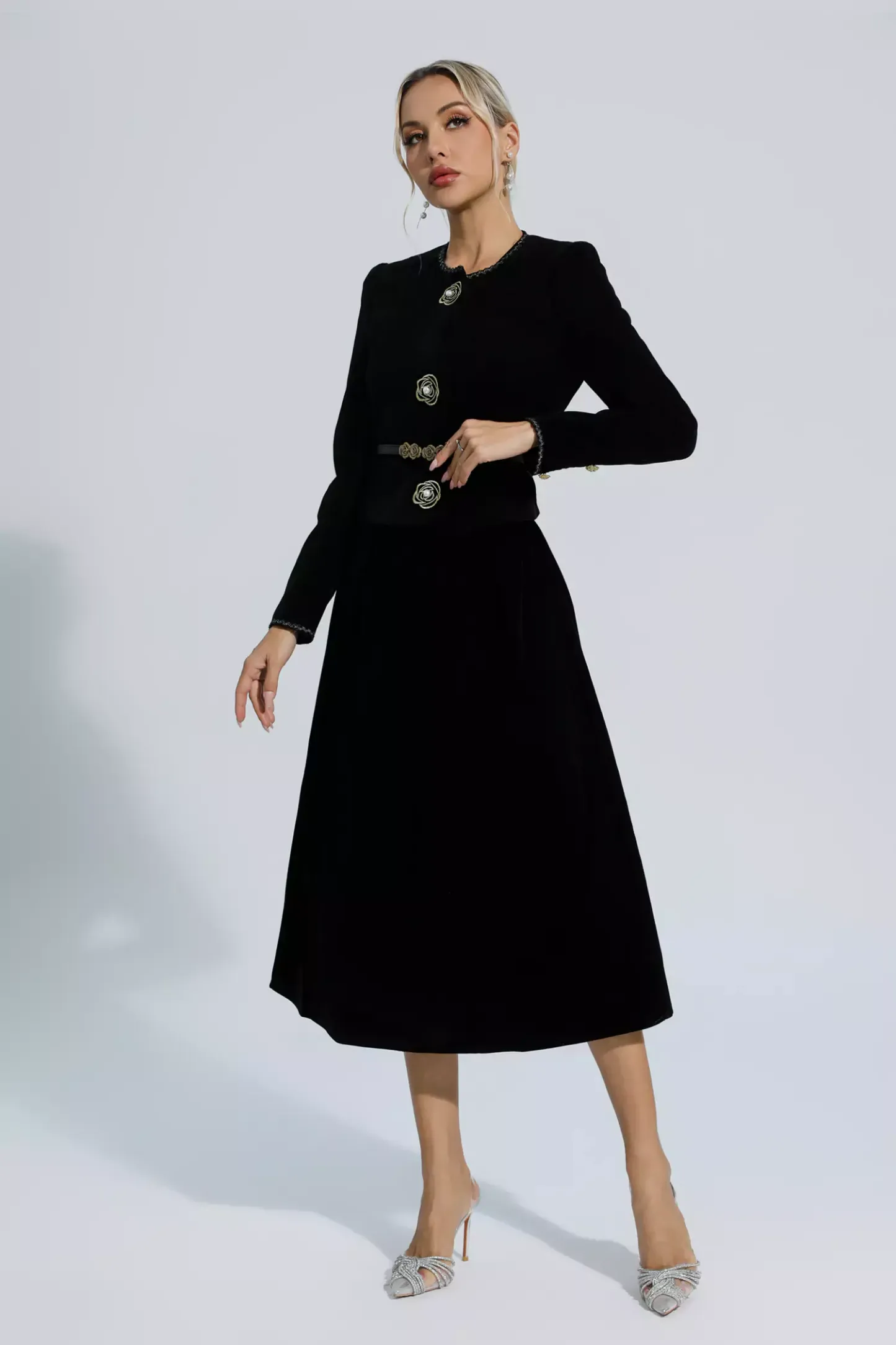 Steinbeck Black Woolen Floral Blazer Set