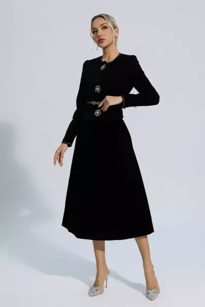 Steinbeck Black Woolen Floral Blazer Set
