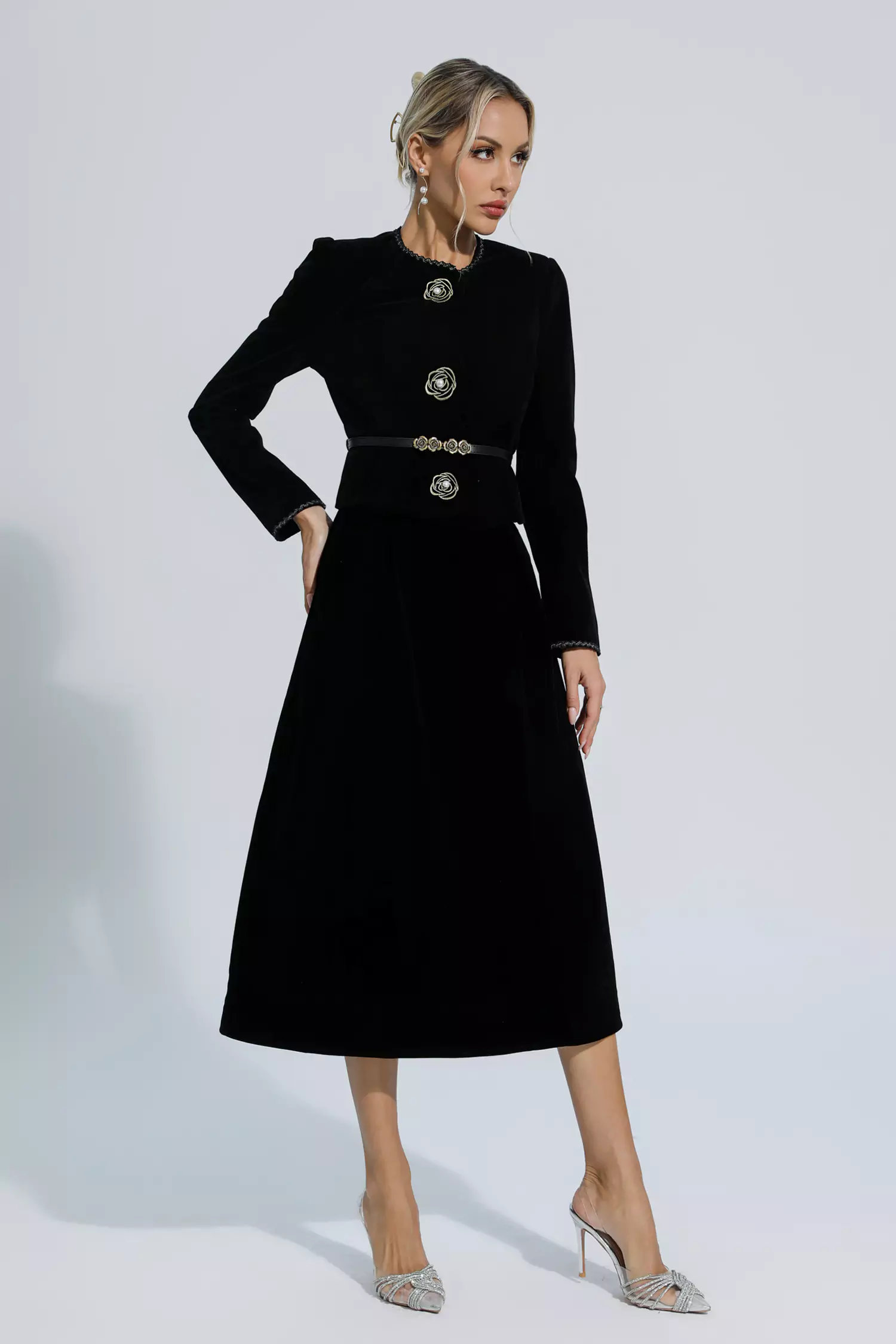 Steinbeck Black Woolen Floral Blazer Set