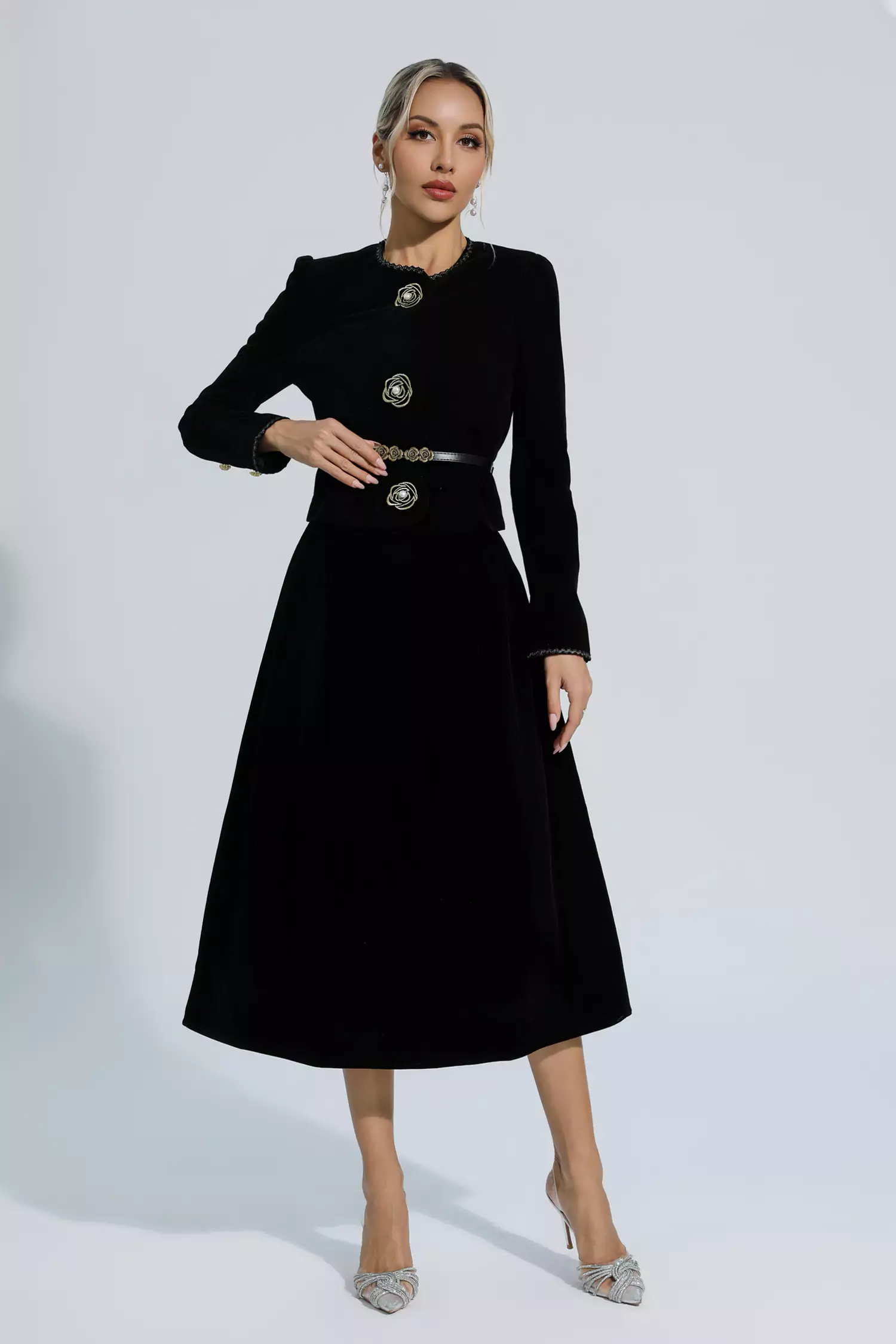 Steinbeck Black Woolen Floral Blazer Set