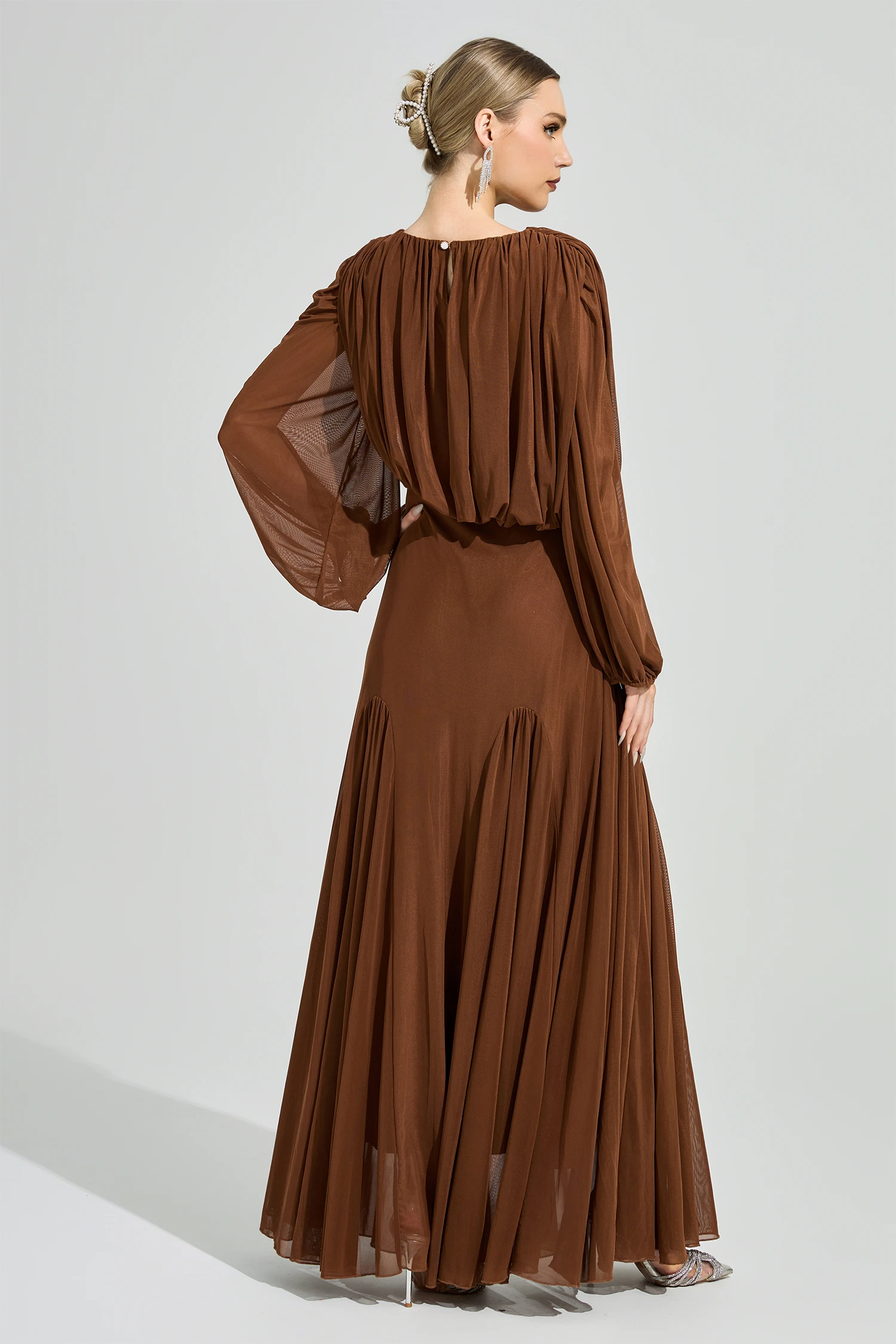 Maj Brown Pleated Maxi Dress