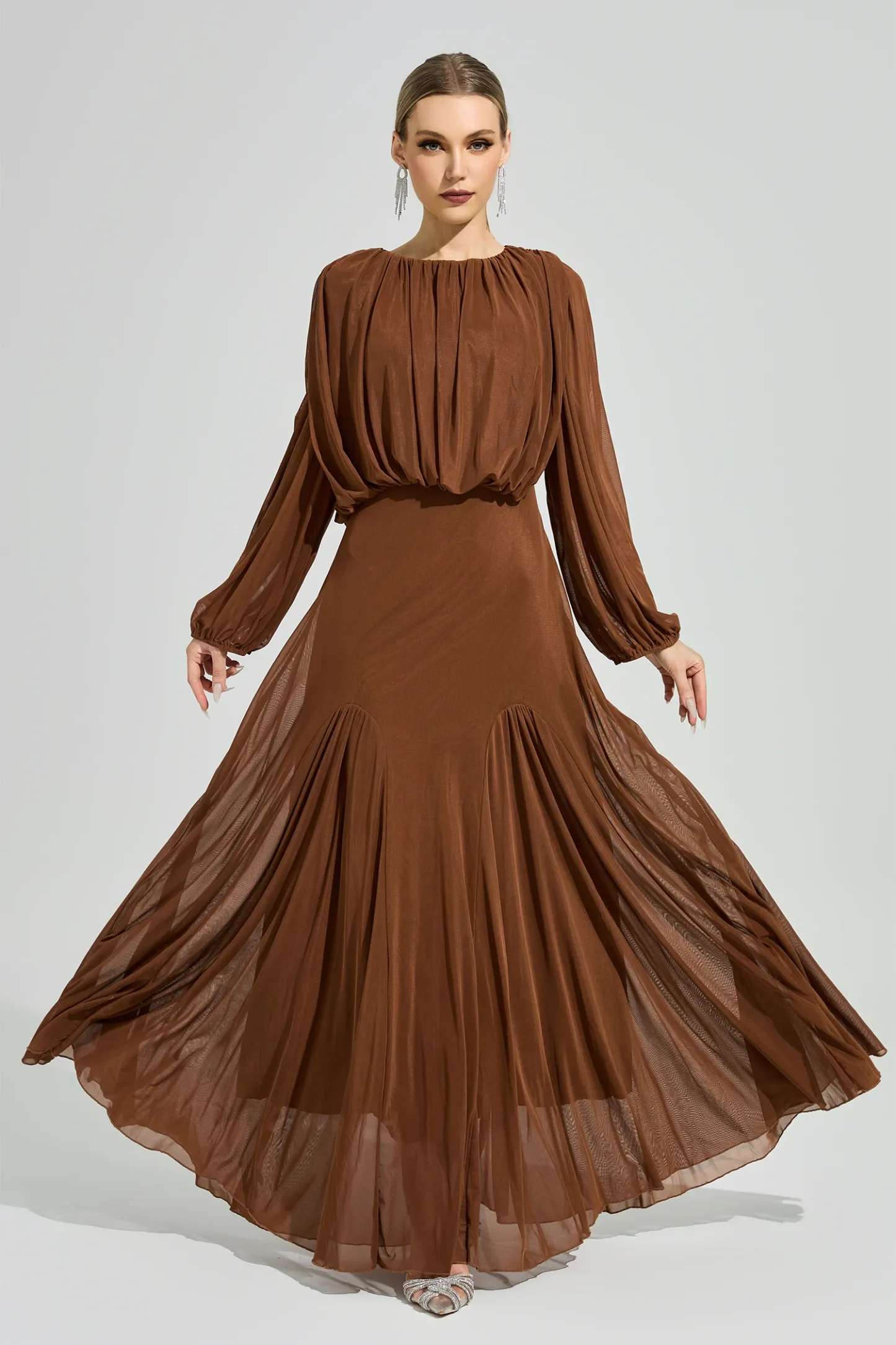 Maj Brown Pleated Maxi Dress