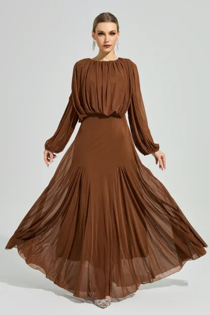 Maj Brown Pleated Maxi Dress