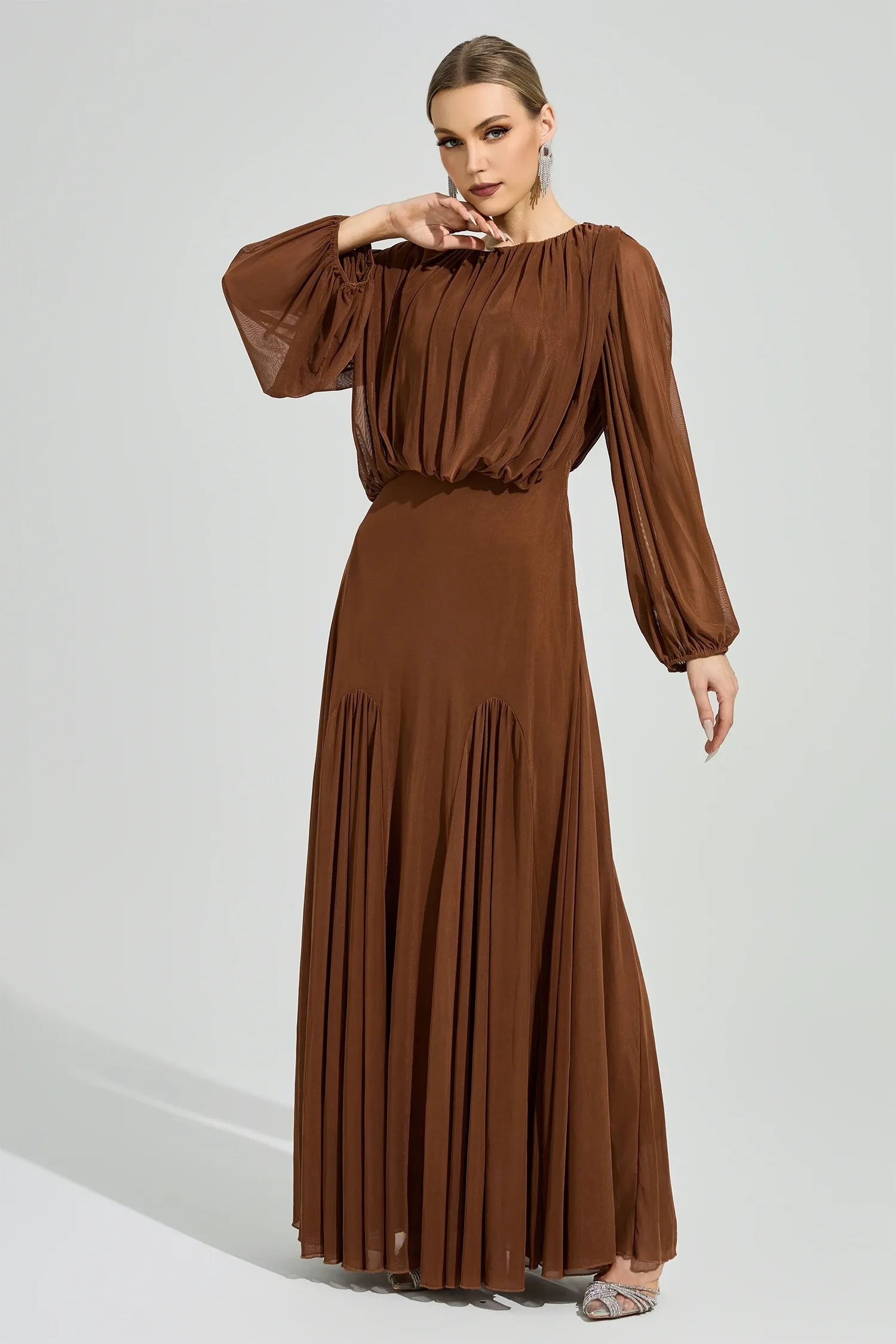 Maj Brown Pleated Maxi Dress