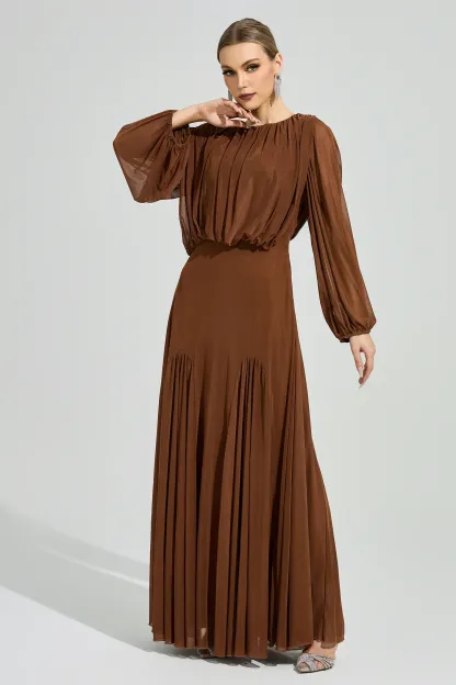 Maj Brown Pleated Maxi Dress