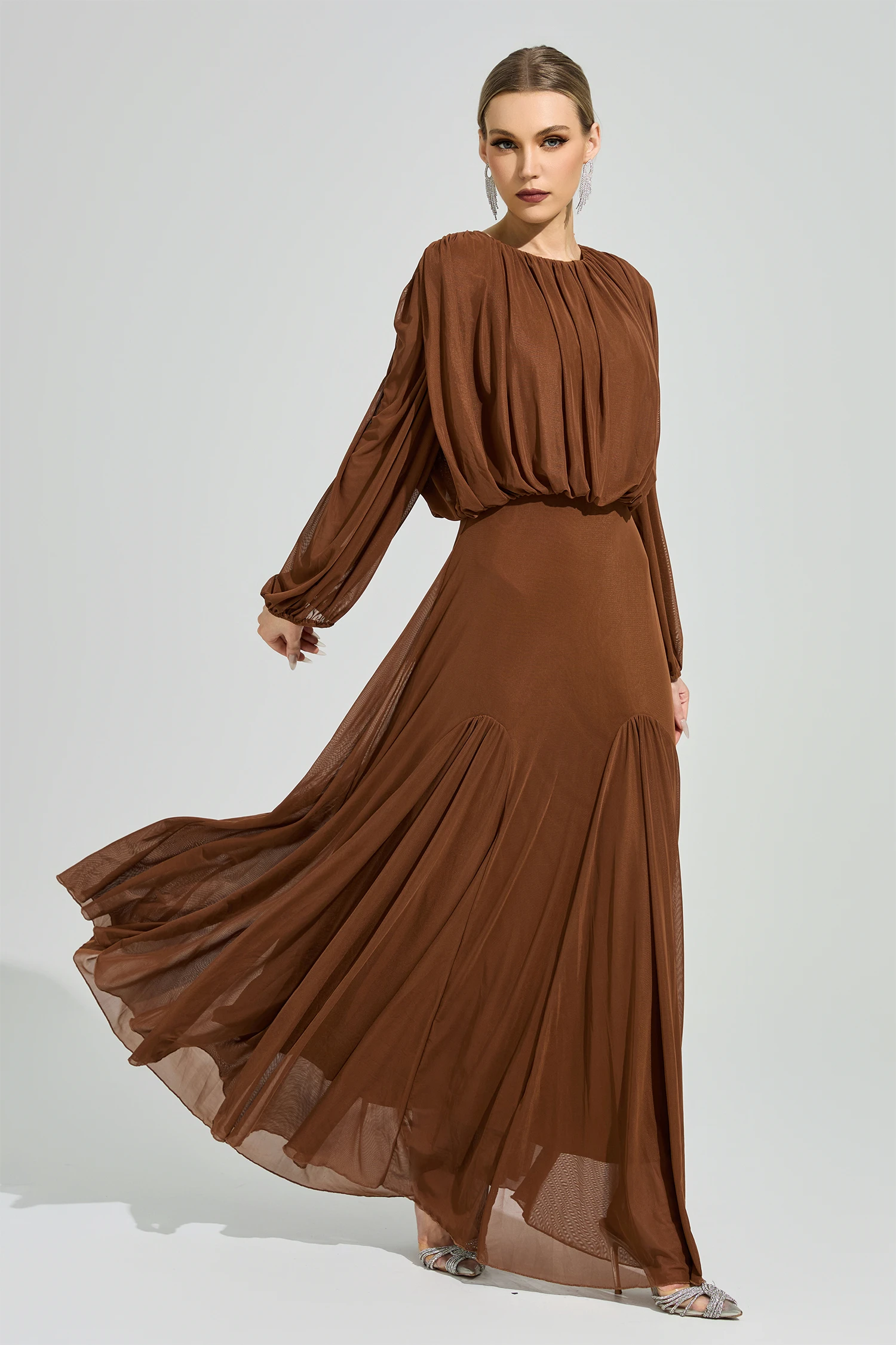 Maj Brown Pleated Maxi Dress
