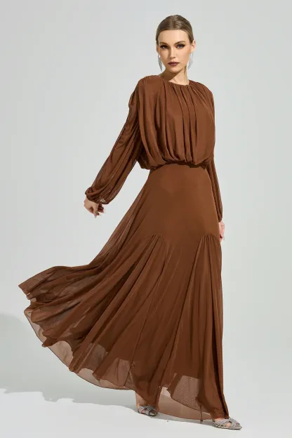 Maj Brown Pleated Maxi Dress