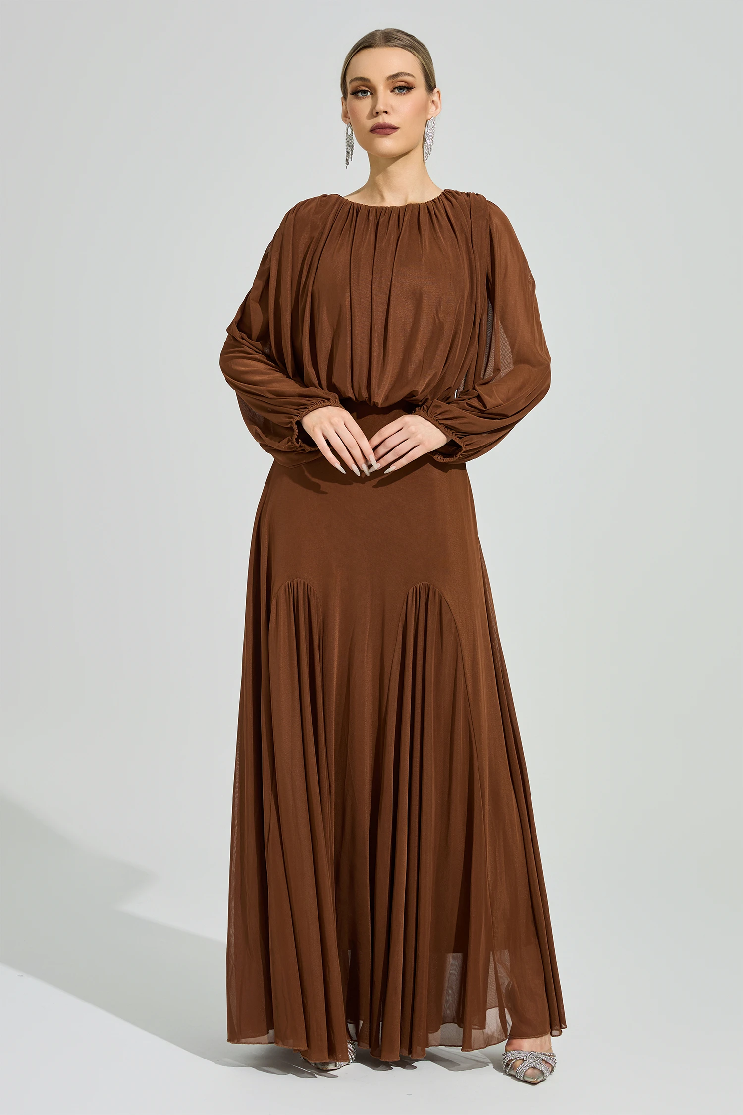 Maj Brown Pleated Maxi Dress
