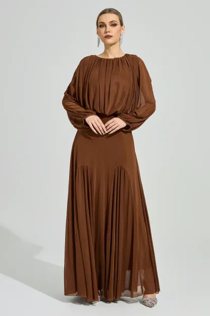 Maj Brown Pleated Maxi Dress