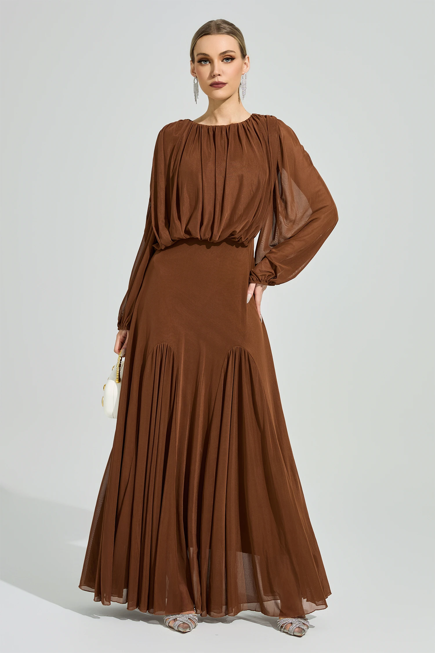 Maj Brown Pleated Maxi Dress