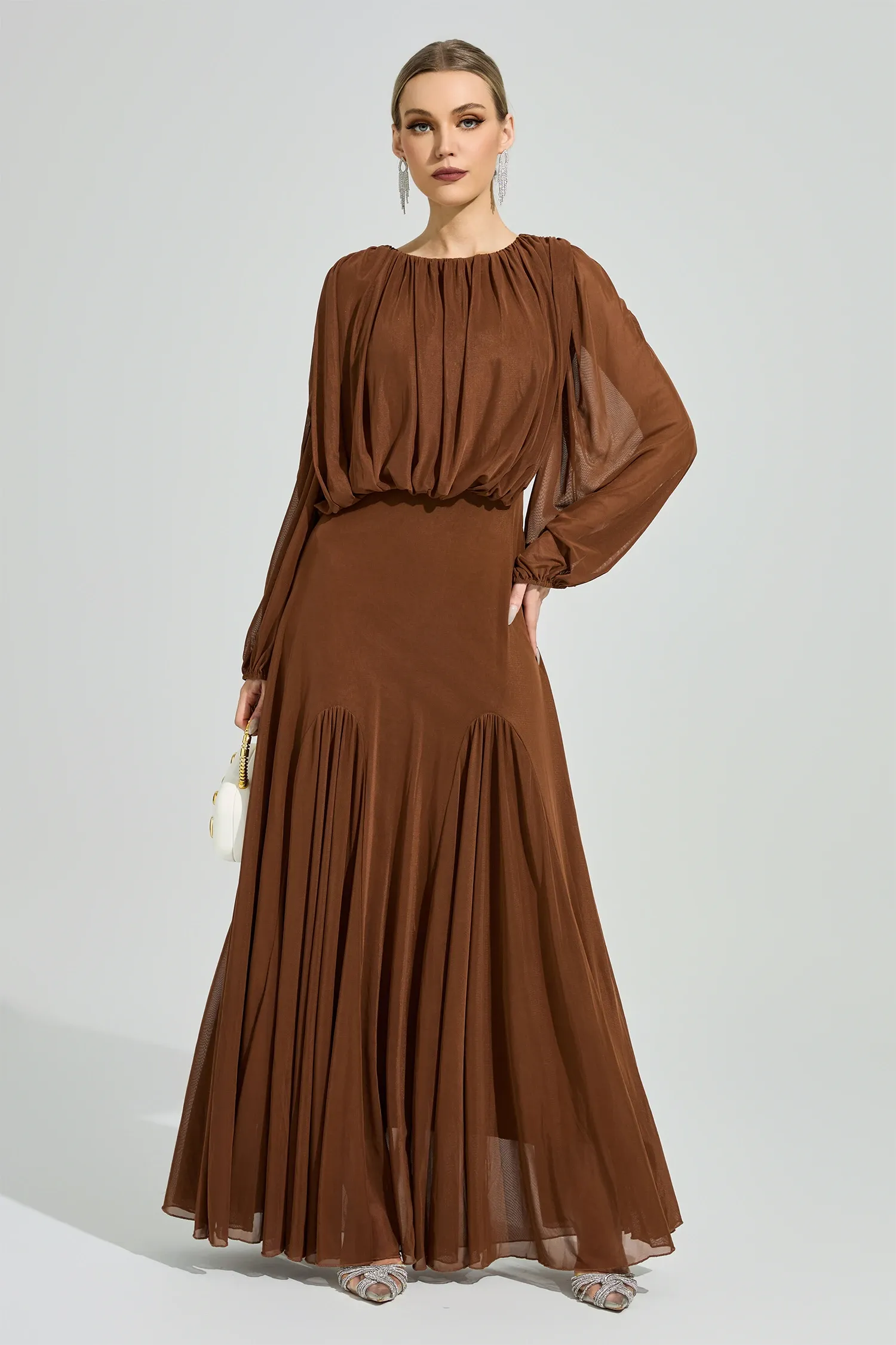 Maj Brown Pleated Maxi Dress