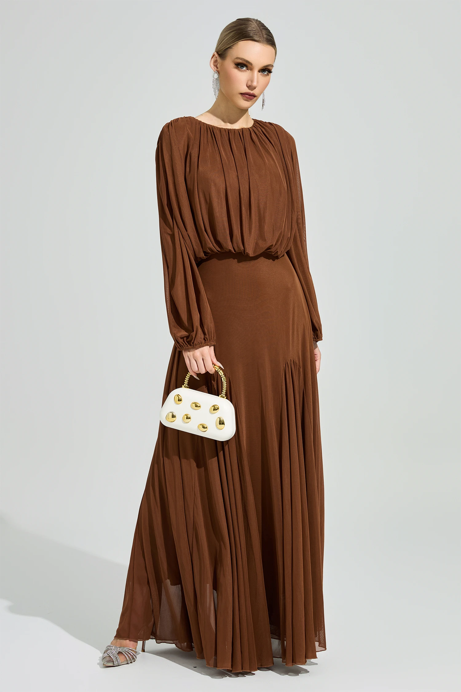 Maj Brown Pleated Maxi Dress