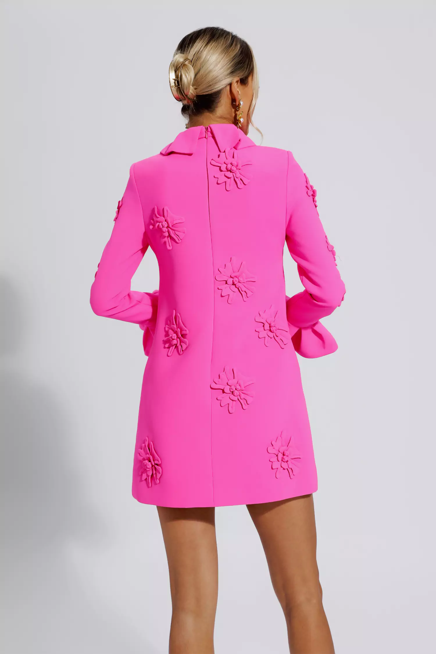 Flynn Pink Jacquard Floral Long Sleeve Mini Dress