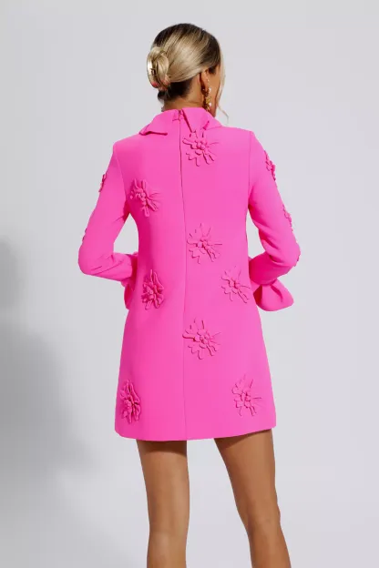 Flynn Pink Jacquard Floral Long Sleeve Mini Dress