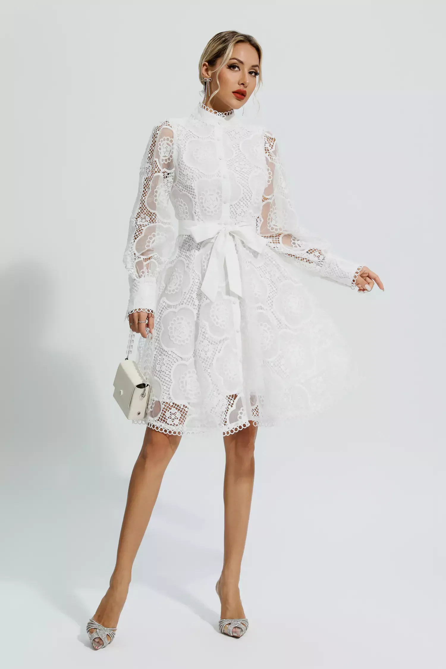 Thoreau White Lace Jacquard Mini Dress