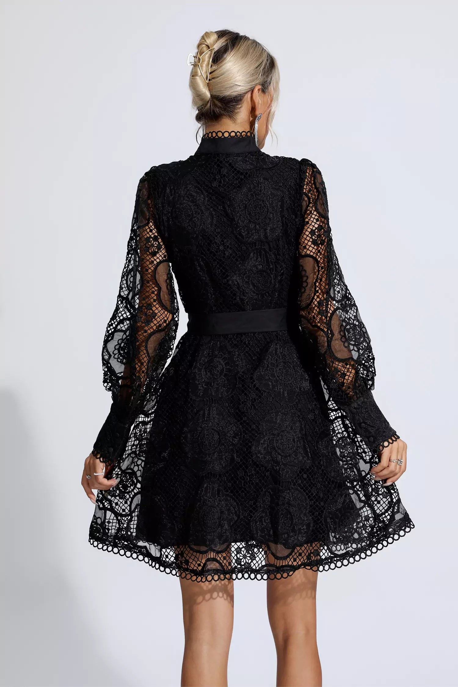 Thoreau Black Lace Jacquard Mini Dress