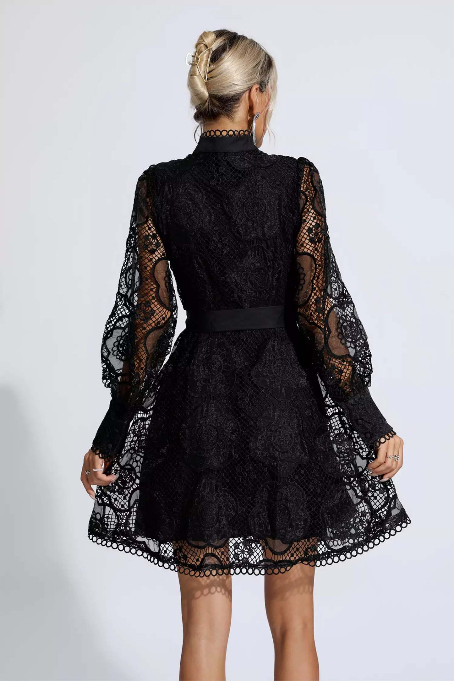 Thoreau Black Lace Jacquard Mini Dress