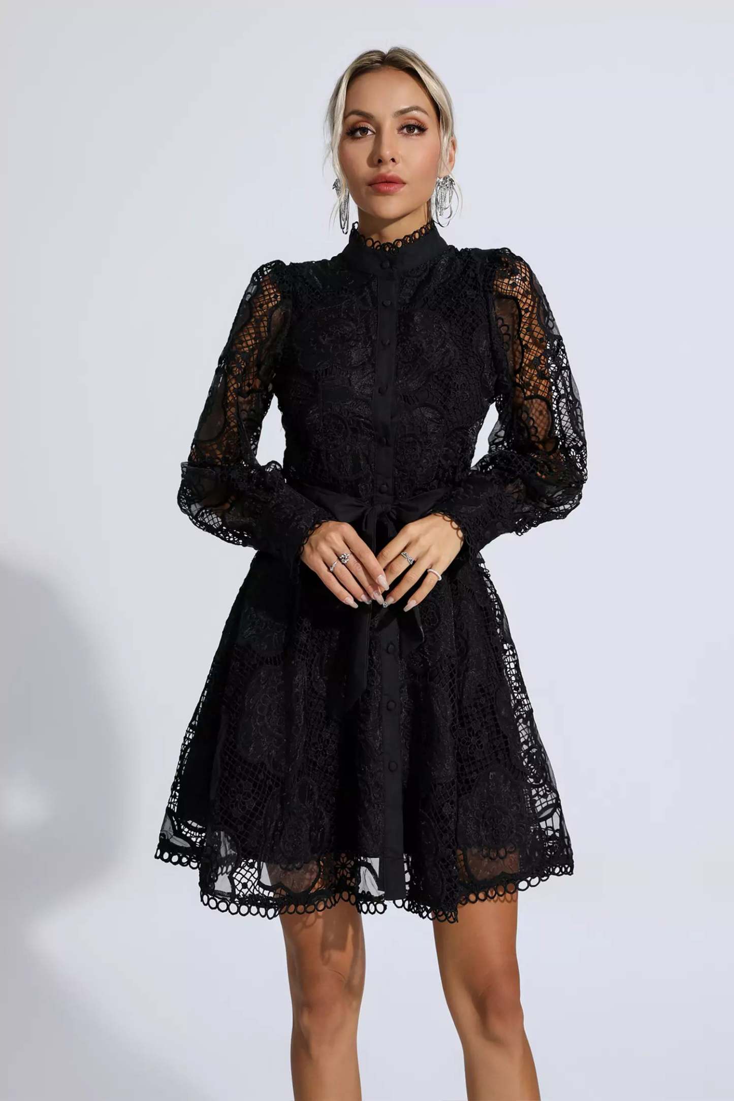 Thoreau Black Lace Jacquard Mini Dress
