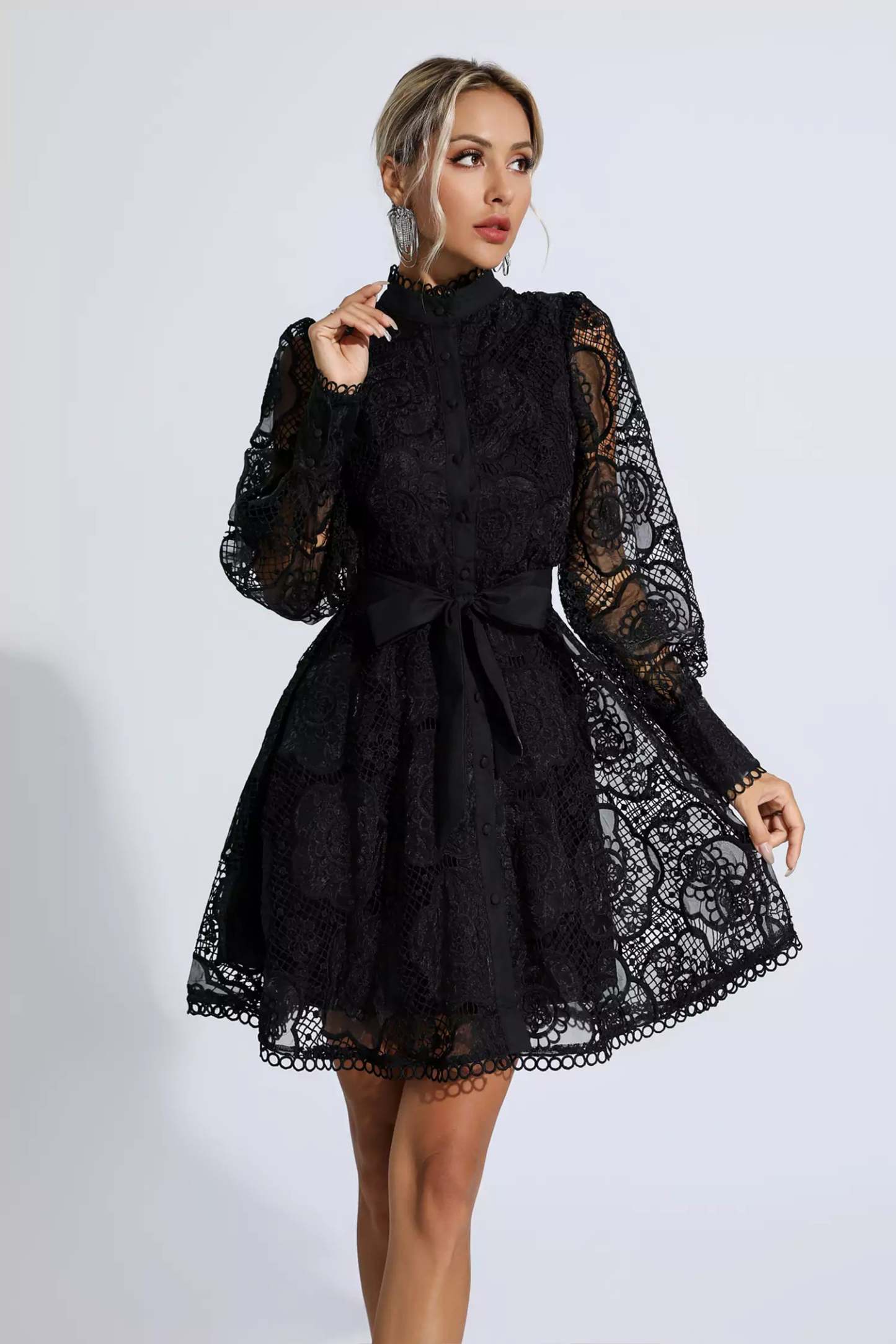 Thoreau Black Lace Jacquard Mini Dress