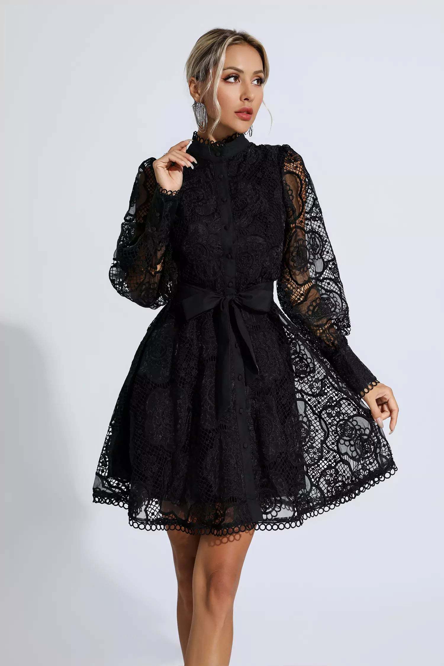 Thoreau Black Lace Jacquard Mini Dress