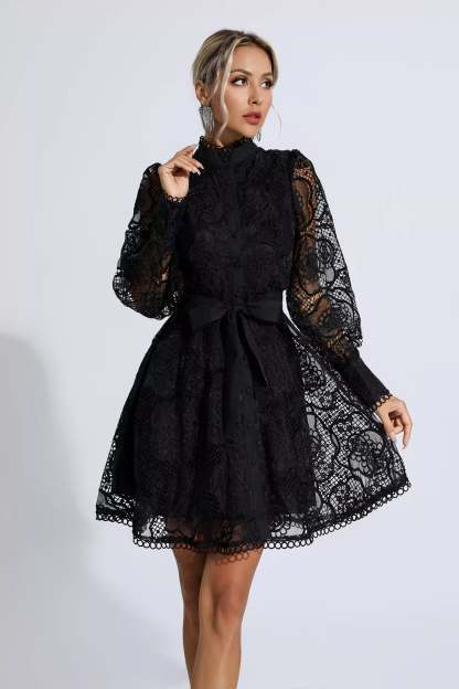 Thoreau Black Lace Jacquard Mini Dress