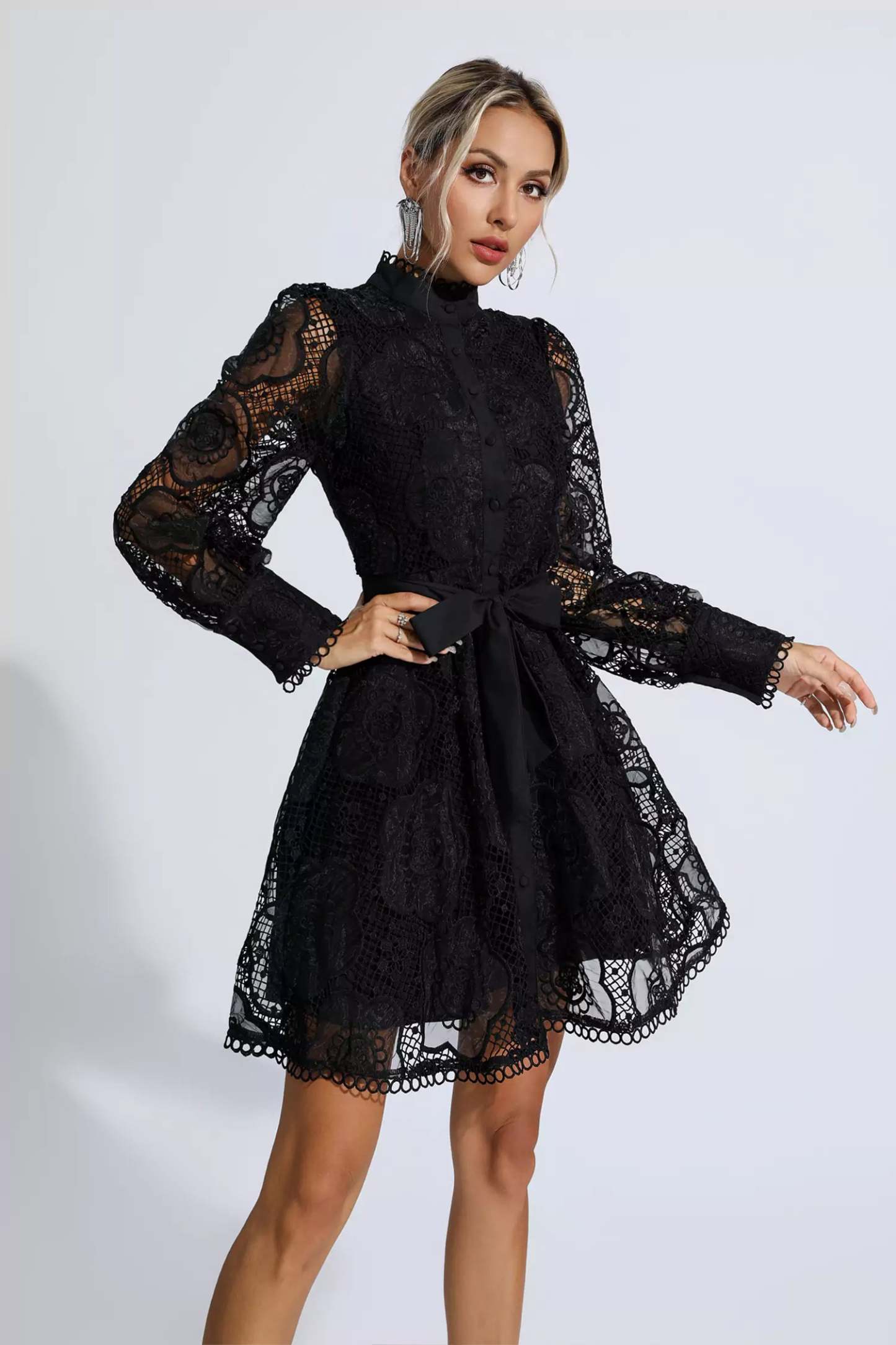 Thoreau Black Lace Jacquard Mini Dress