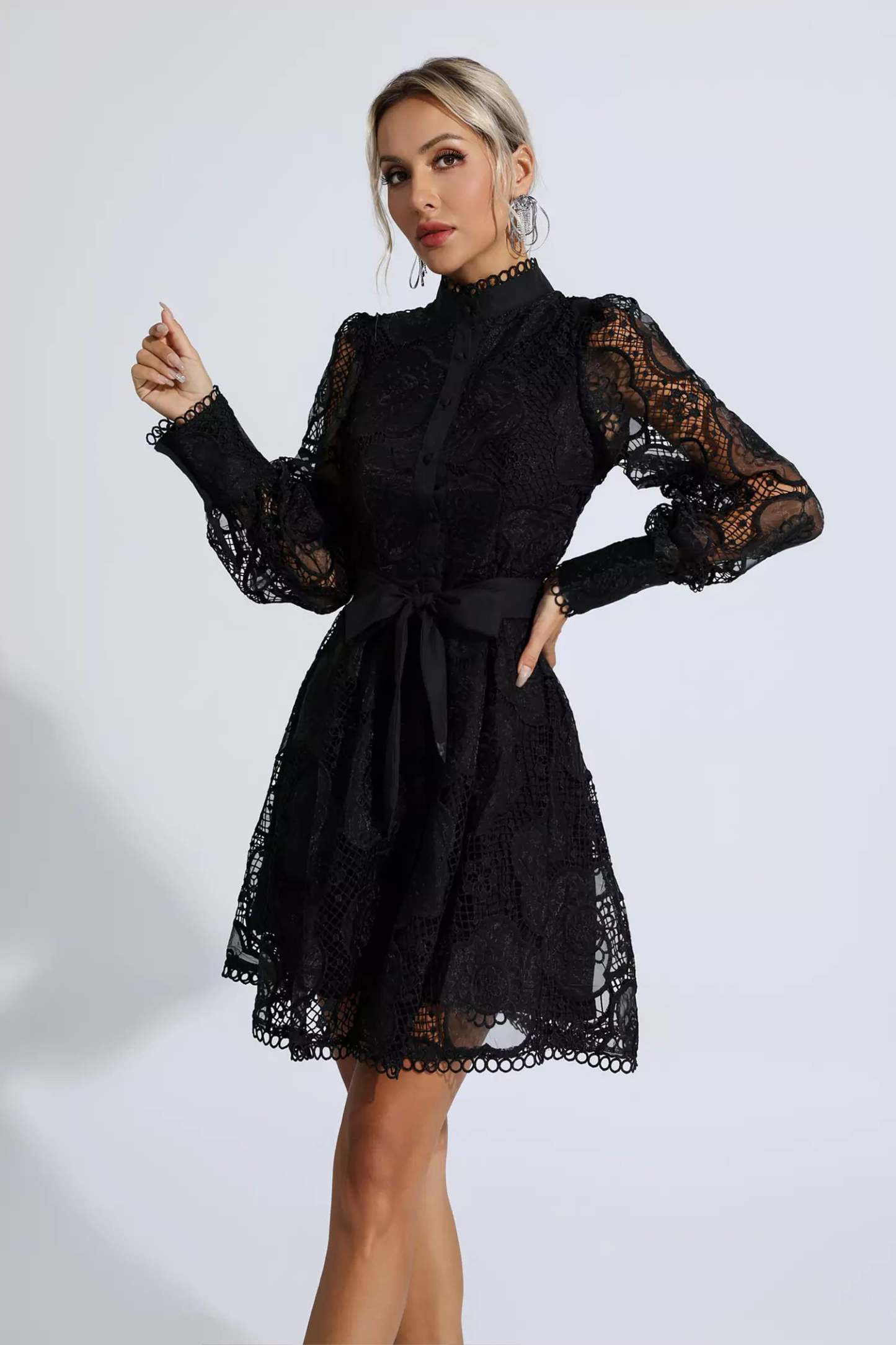 Thoreau Black Lace Jacquard Mini Dress