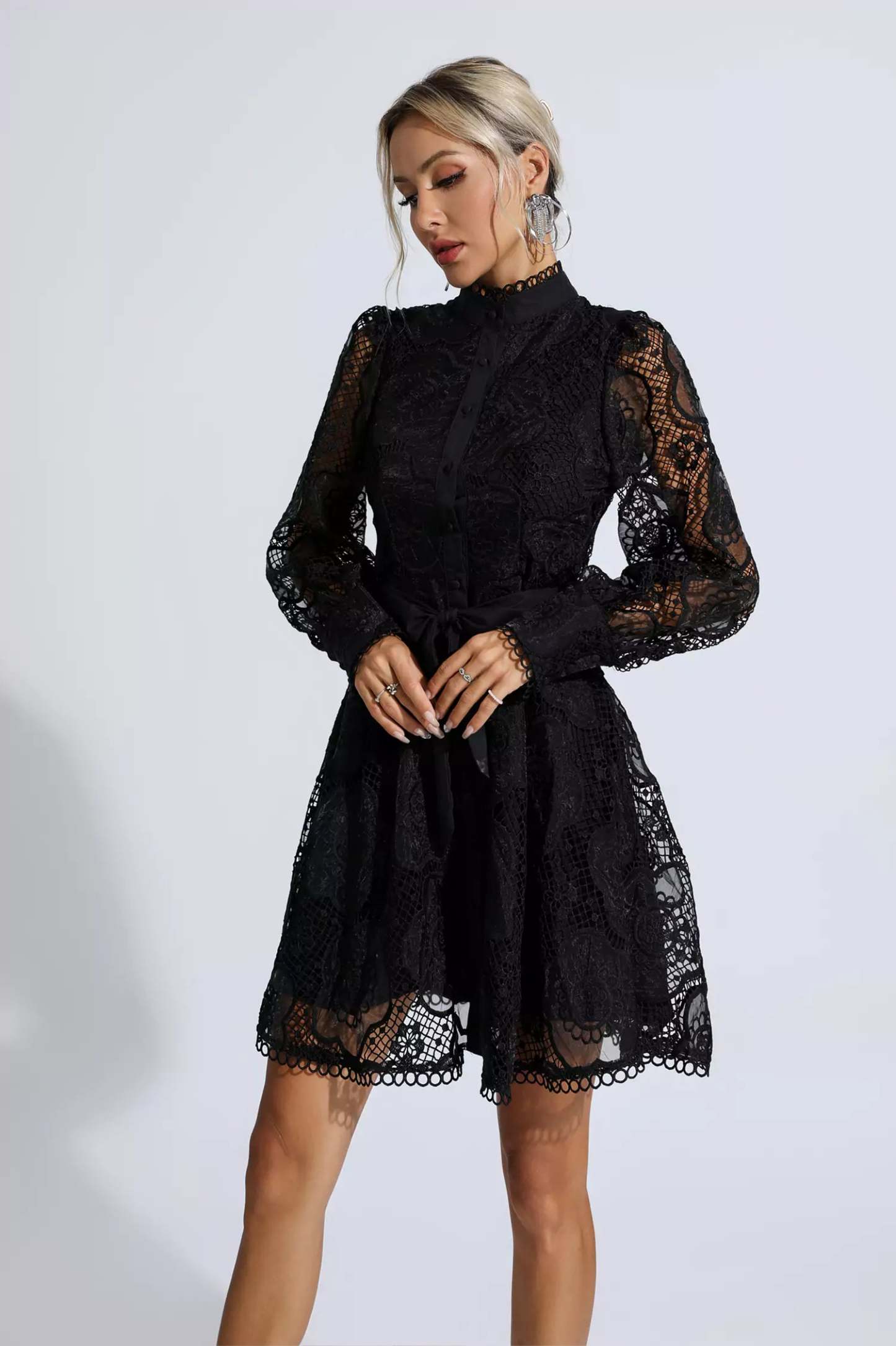 Thoreau Black Lace Jacquard Mini Dress