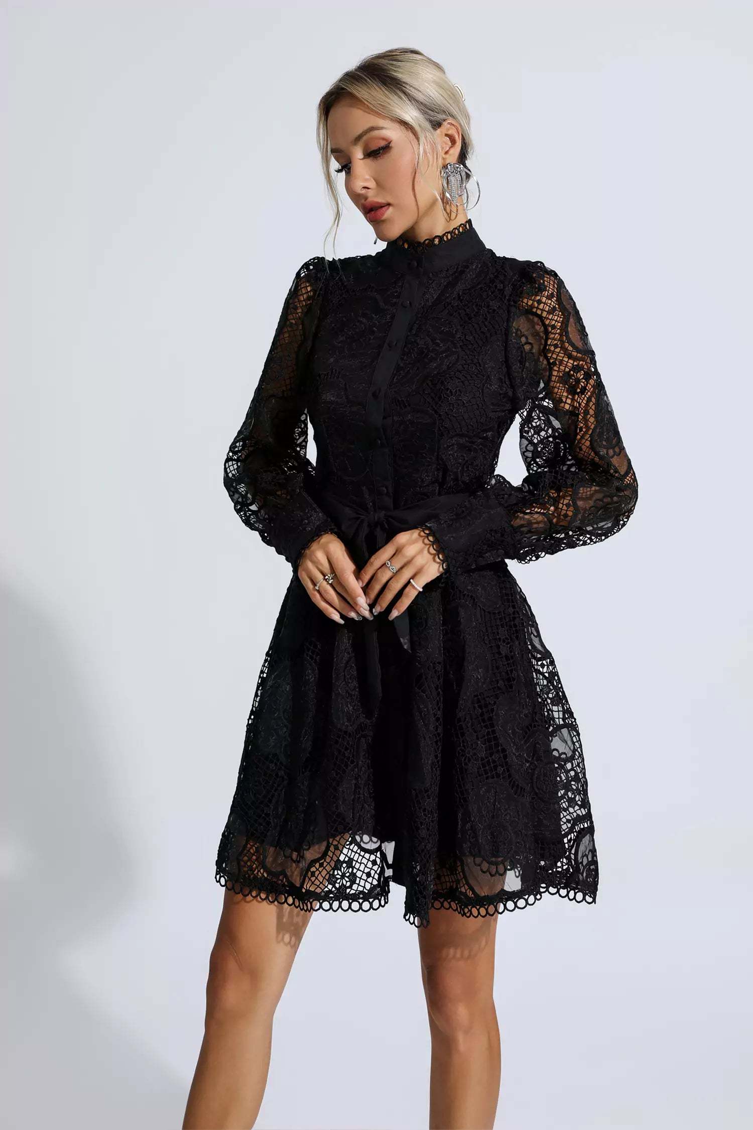 Thoreau Black Lace Jacquard Mini Dress
