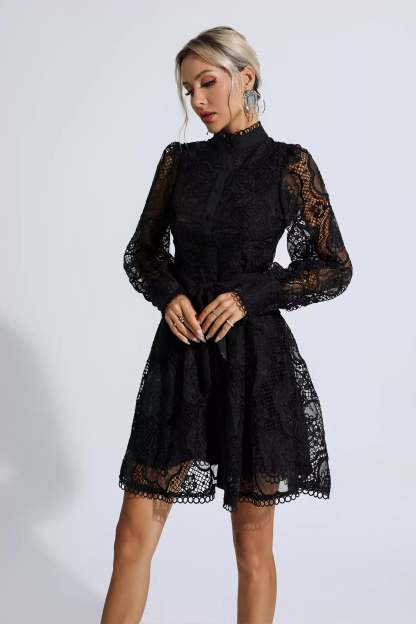 Thoreau Black Lace Jacquard Mini Dress