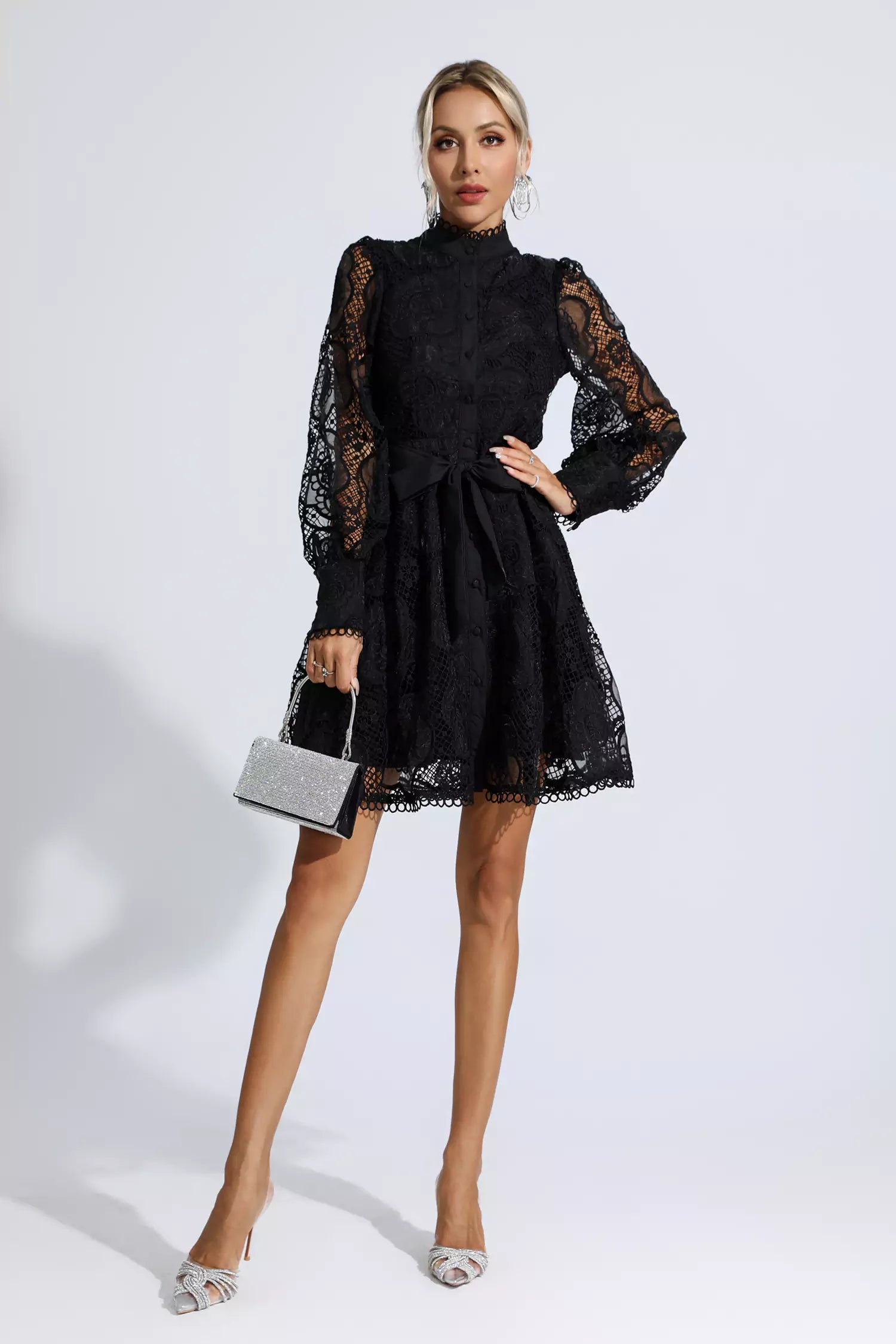 Thoreau Black Lace Jacquard Mini Dress