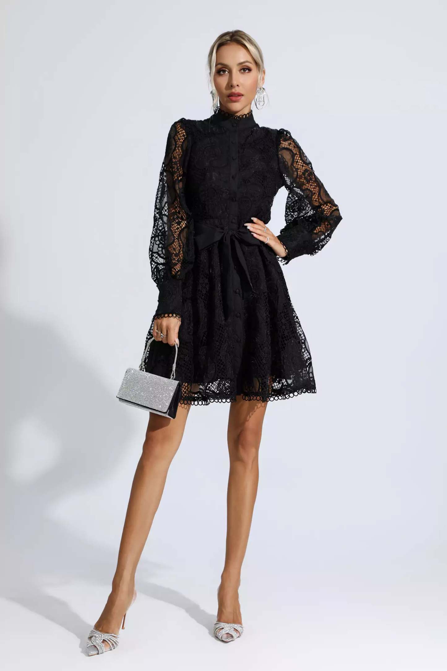 Thoreau Black Lace Jacquard Mini Dress