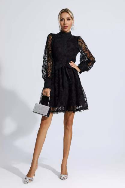 Thoreau Black Lace Jacquard Mini Dress