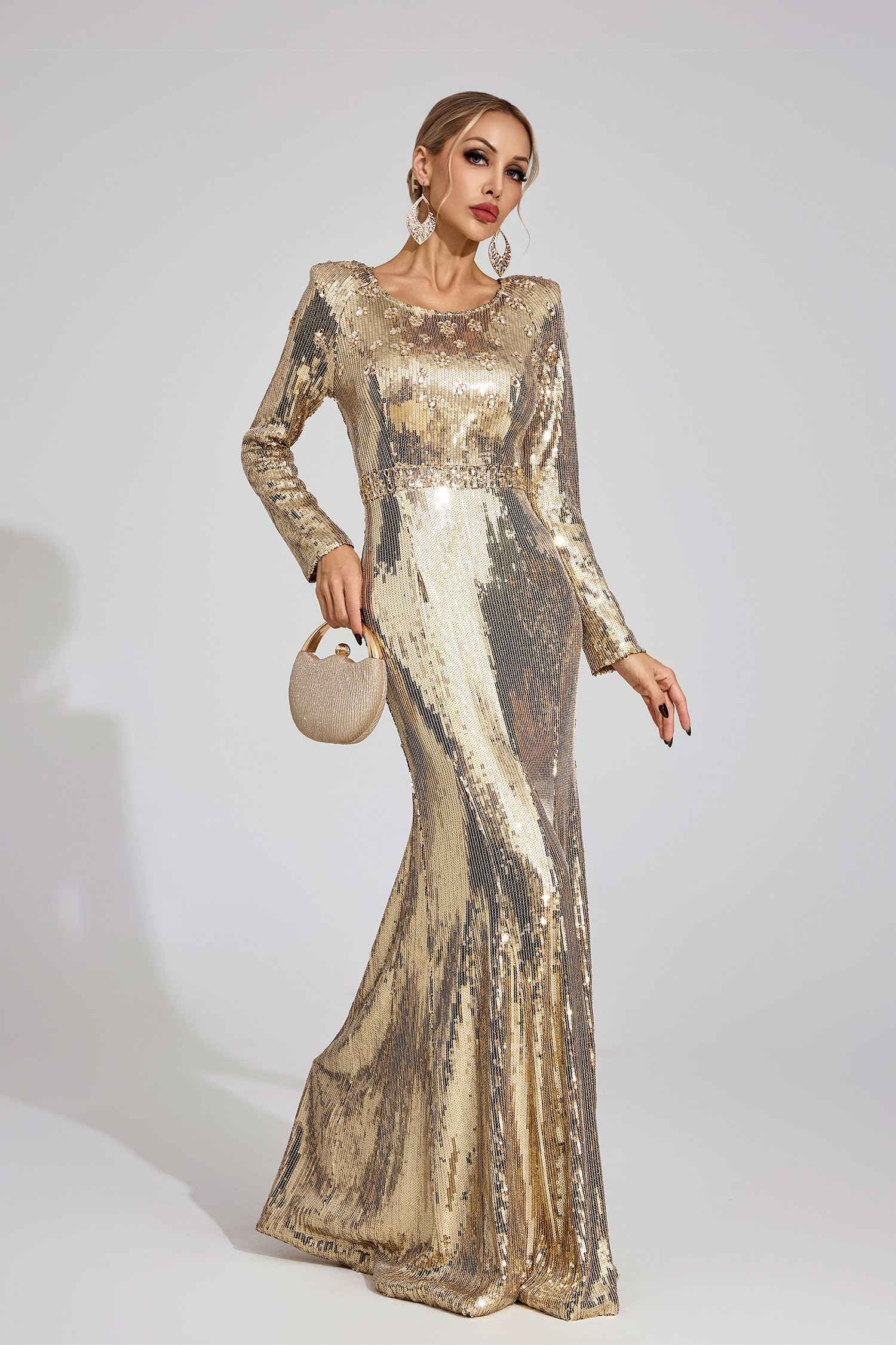Fell Gold Sequined Maxi Dress