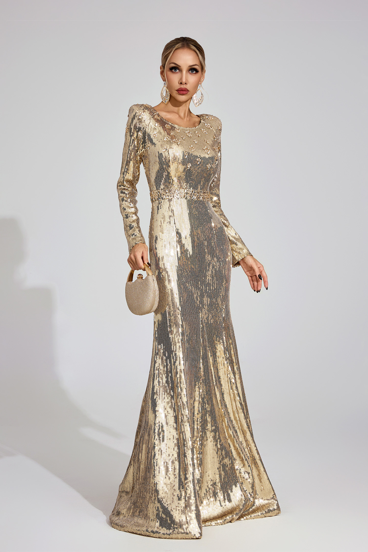 Fell Gold Sequined Maxi Dress