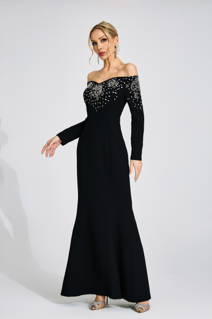 Avery Black Off-Shoulder Maxi Dress