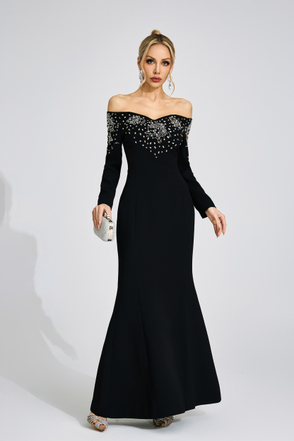 Avery Black Off-Shoulder Maxi Dress