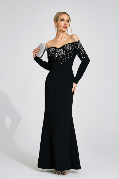 Avery Black Off-Shoulder Maxi Dress