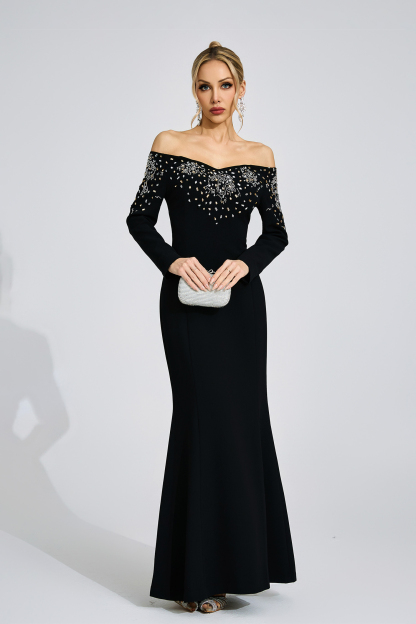 Avery Black Off-Shoulder Maxi Dress