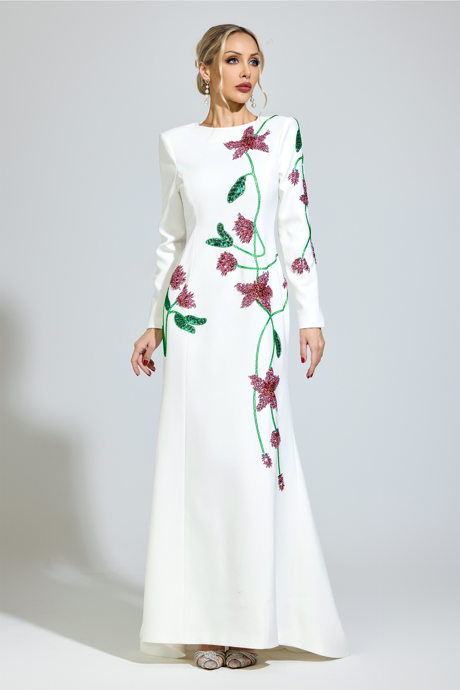 Velvet White Floral Maxi Dress