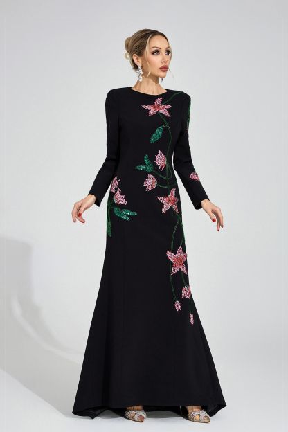 Velvet Black Floral Maxi Dress