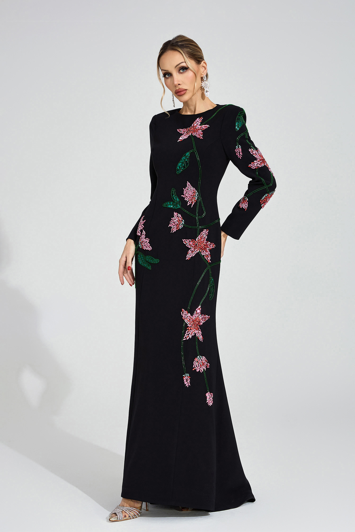 Velvet Black Floral Maxi Dress