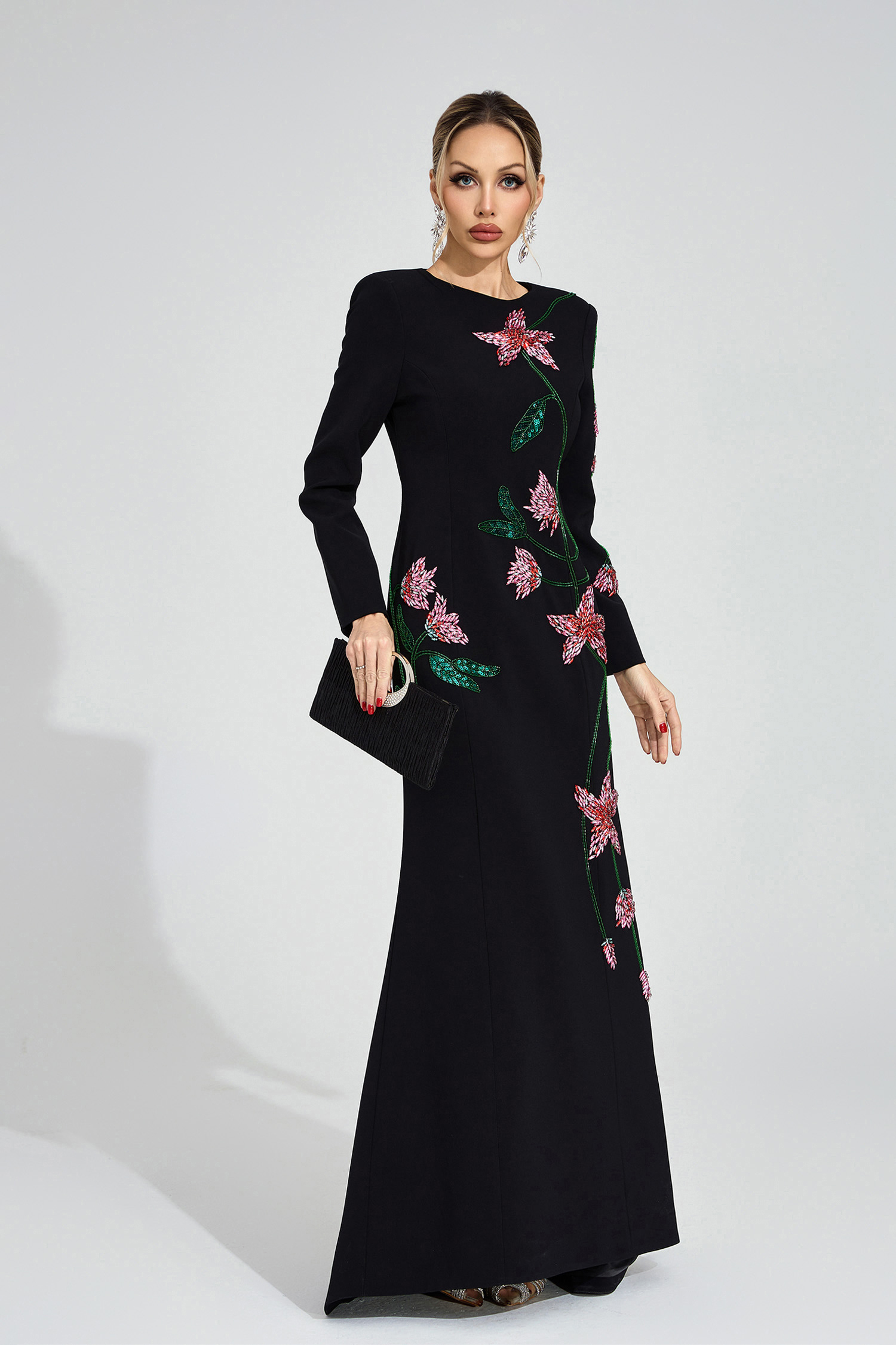 Velvet Black Floral Maxi Dress