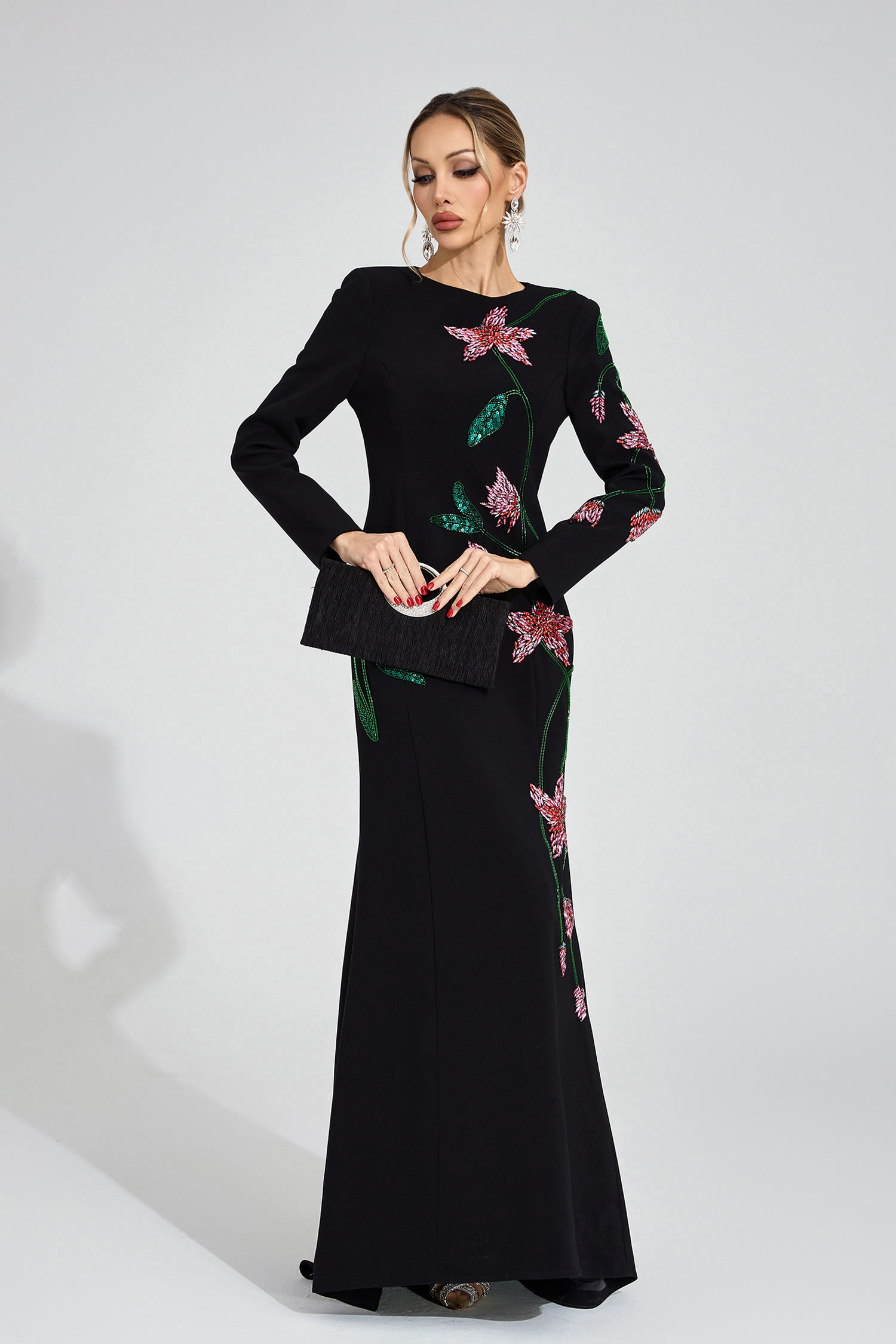 Velvet Black Floral Maxi Dress